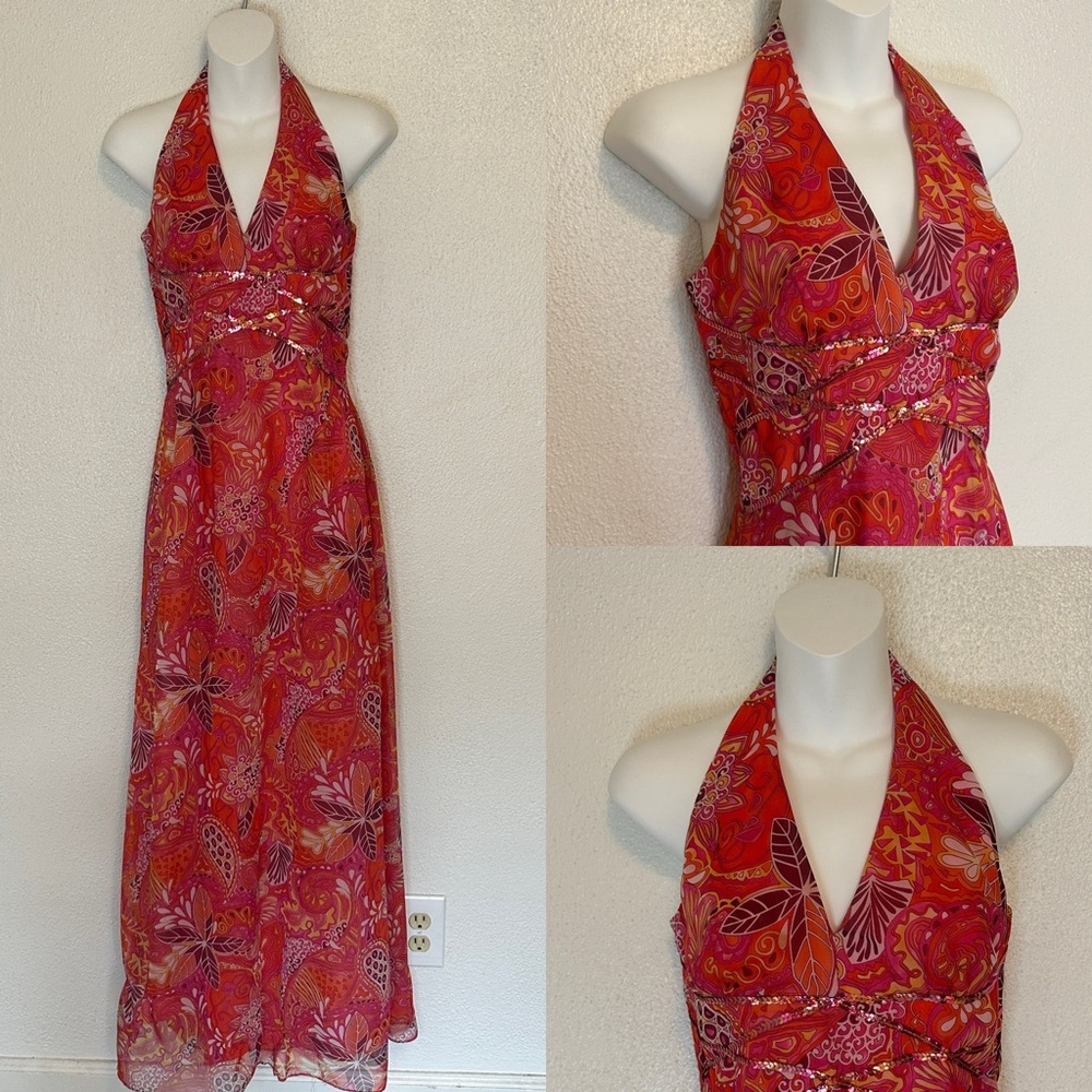PROM Jessica McClintock Gunne Sax Vintage VTG Y2K hot pink halter sequin dress 5